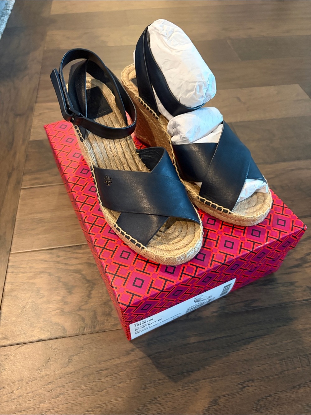 New in Box Tory Burch Bright Navy Bima Wedge Espadrille Sz 7.5